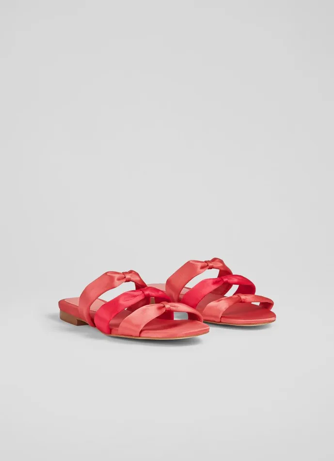 Women Flats LKBennett Jayla Pink Satin Knotted Flat Sandals Pink Women Flats LKBennett Jayla Pink Satin Knotted Flat Sandals Pink