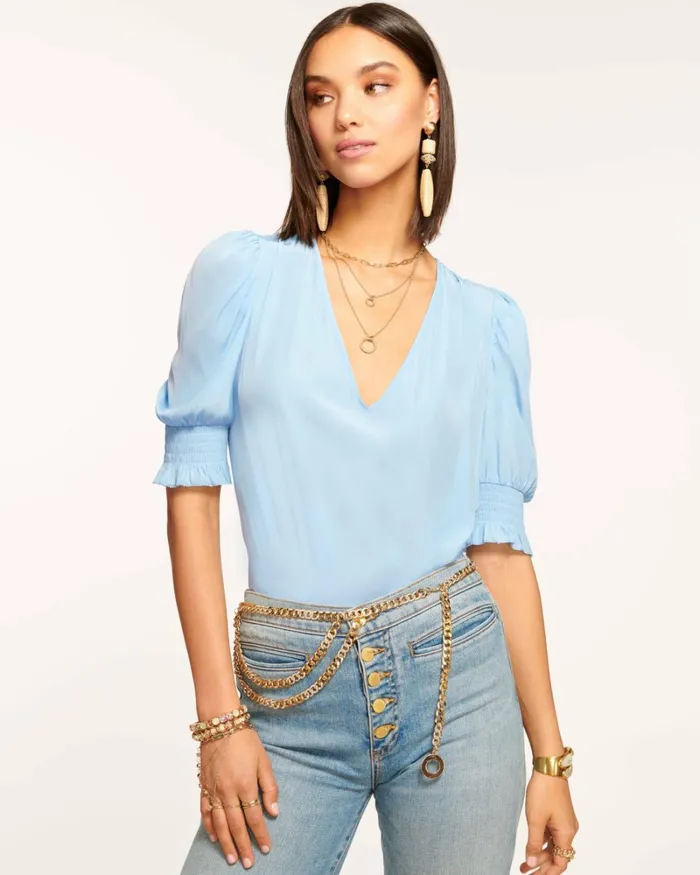 Women Flora Puff Sleeve Top Cream Ramy Brook Tops