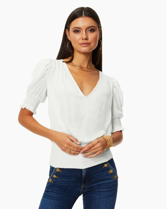Women Flora Puff Sleeve Top Cream Ramy Brook Tops Women Flora Puff Sleeve Top Cream Ramy Brook Tops