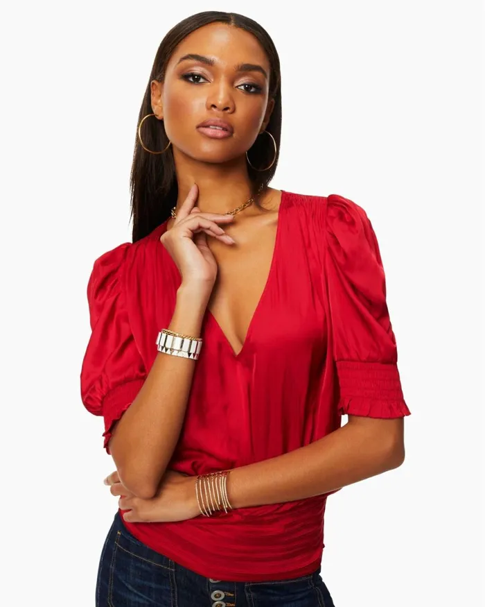 Women Flora Puff Sleeve Top Cream Ramy Brook Tops Women Flora Puff Sleeve Top Cream Ramy Brook Tops