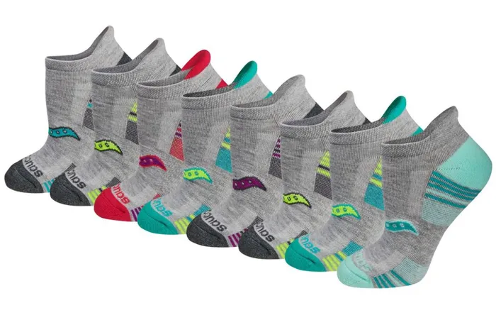 Women Glory Performance No Show Tab 8Pack Socks Grey Assorted Saucony Accessories