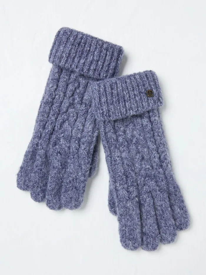 Women Gloves Fat Face Blue Cable Knit Gloves