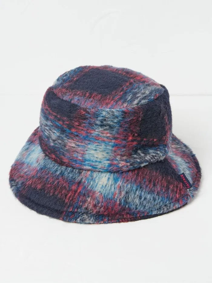 Women Hats Fat Face Blue Check Bucket Hat