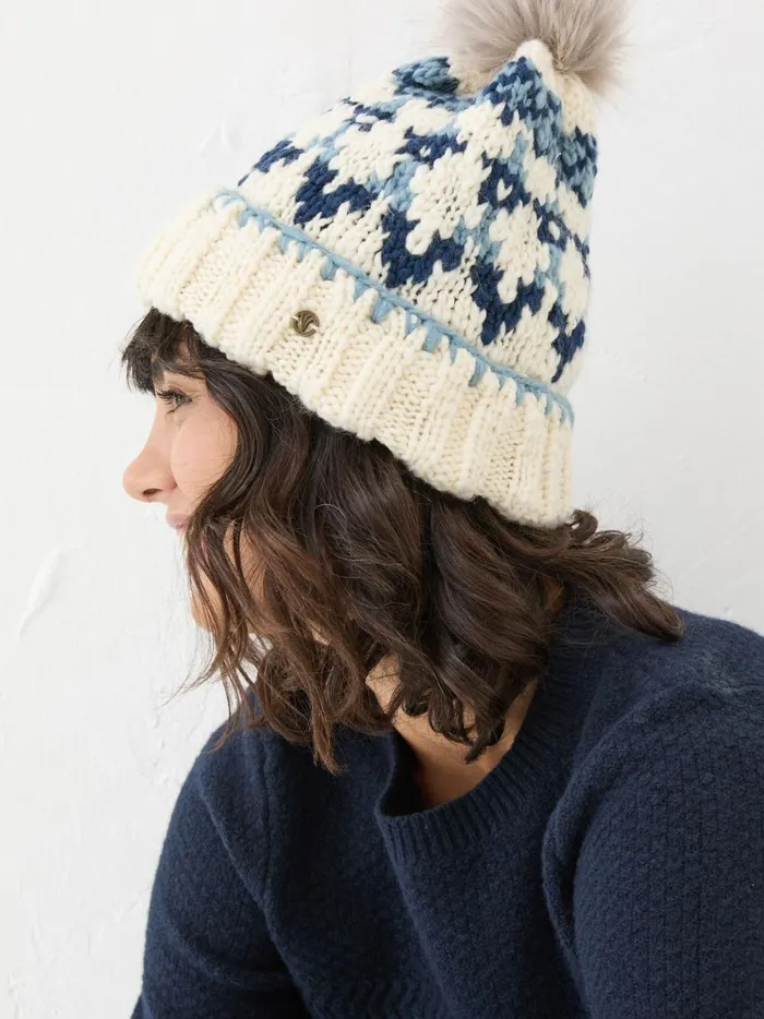 Women Hats Fat Face Blue Chunky Knit Hat