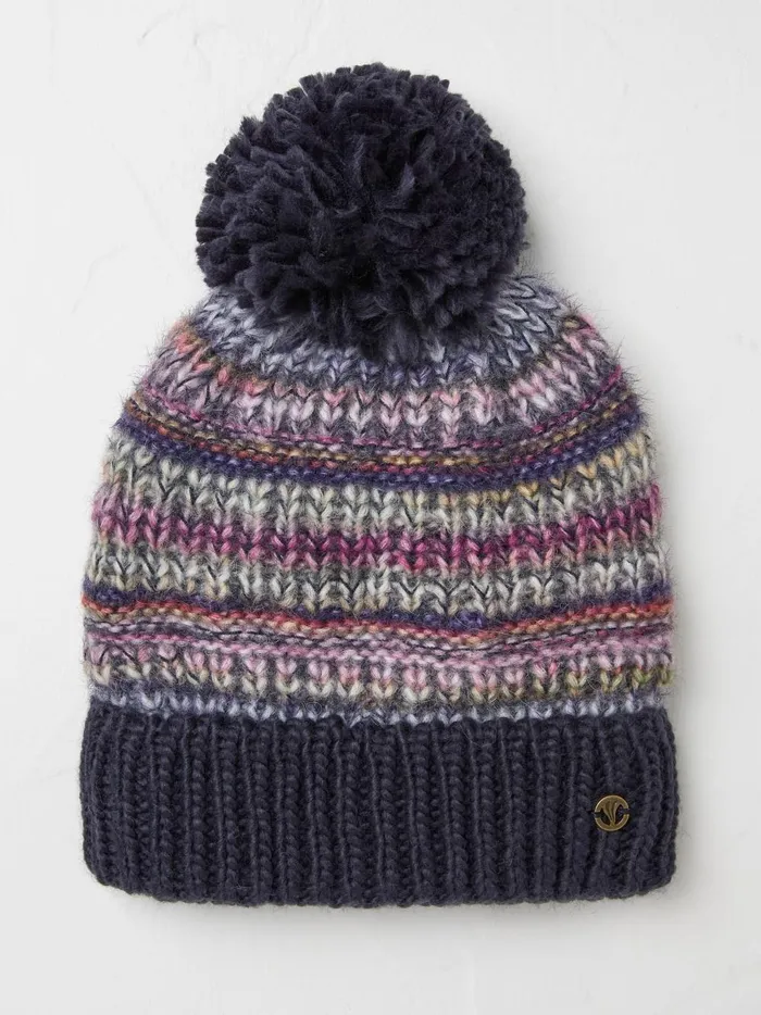 Women Hats Fat Face Blue Spacedye Bobble Hat