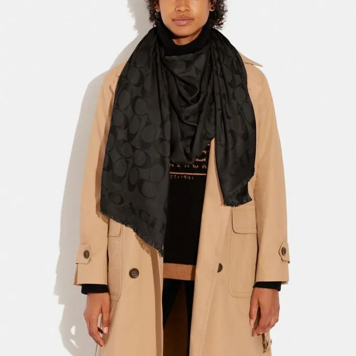Women Hats Scarves and Gloves Coach Signature Stole Black