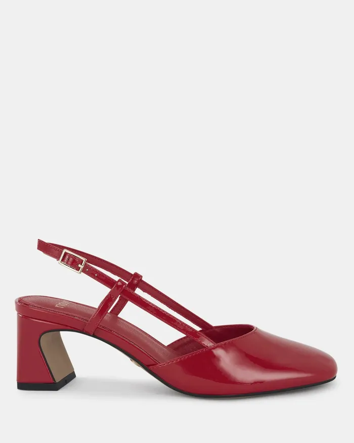 Women IYLA Red Patent Pumps Block Heels NOVO Shoes