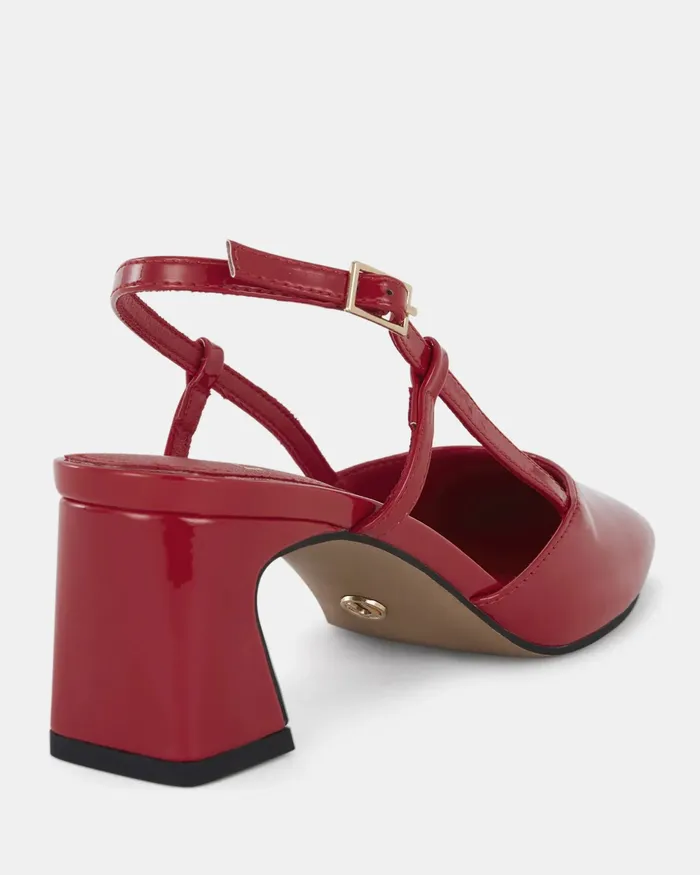 Women IYLA Red Patent Pumps Block Heels NOVO Shoes