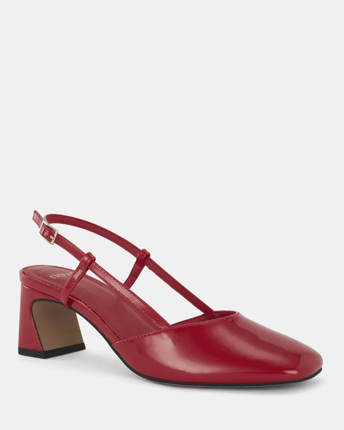 Women IYLA Red Patent Pumps Block Heels NOVO Shoes