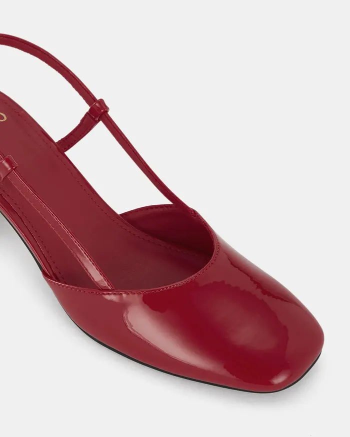 Women IYLA Red Patent Pumps Block Heels NOVO Shoes