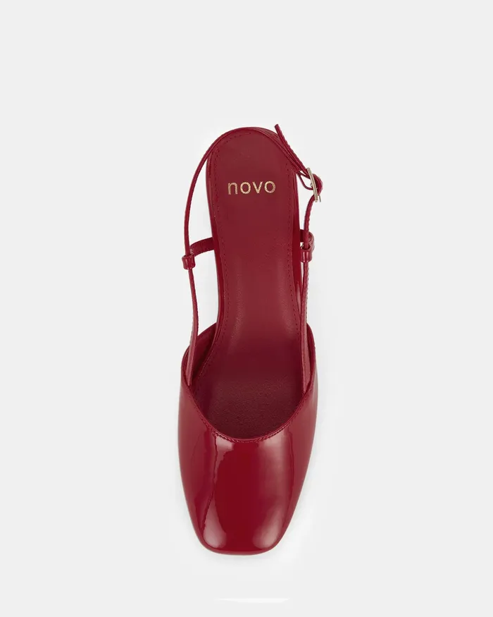 Women IYLA Red Patent Pumps Block Heels NOVO Shoes