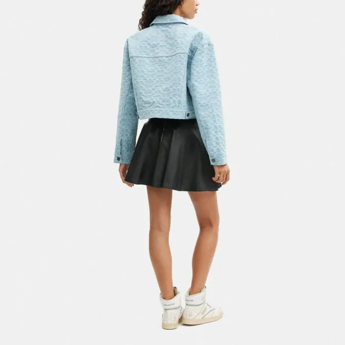 Women Jackets and Outerwear Coach Cropped Signature Jacquard Denim Jacket Blue Signature Women Jackets and Outerwear Coach Cropped Signature Jacquard Denim Jacket Blue Signature