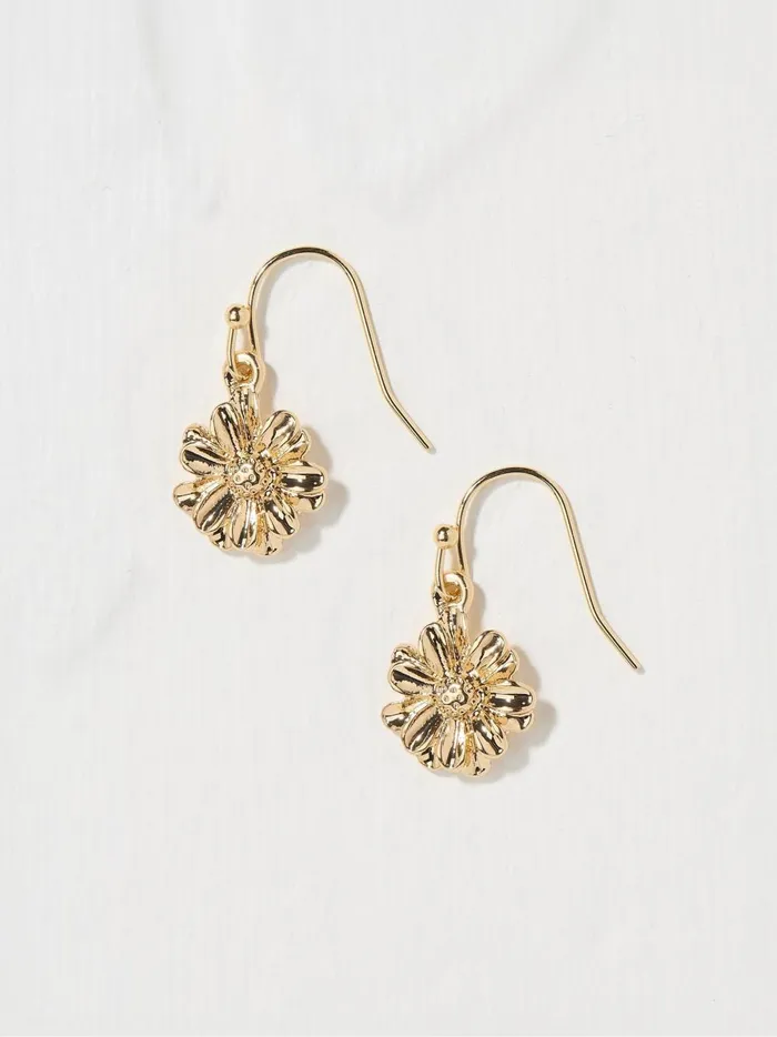 Women Jewellery Fat Face Gold Tone Floral Drop Earrings