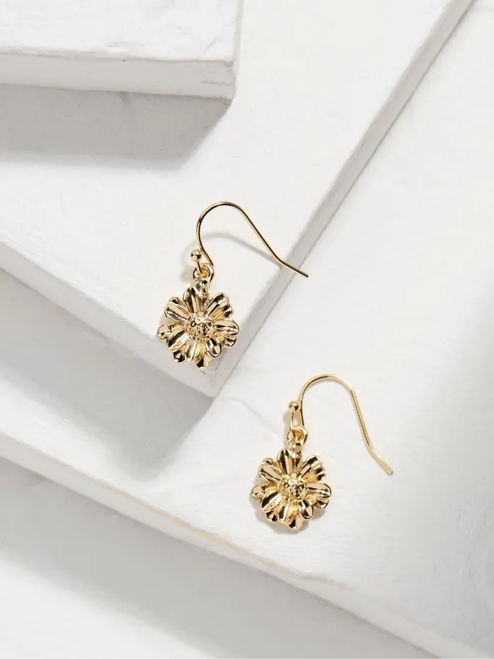 Women Jewellery Fat Face Gold Tone Floral Drop Earrings