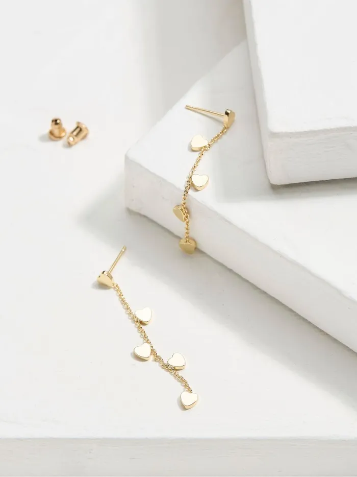 Women Jewellery Fat Face Gold Tone Heart Chain Earrings