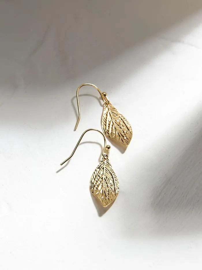 Women Jewellery Fat Face Gold Tone Large Leaf Drop Earrings