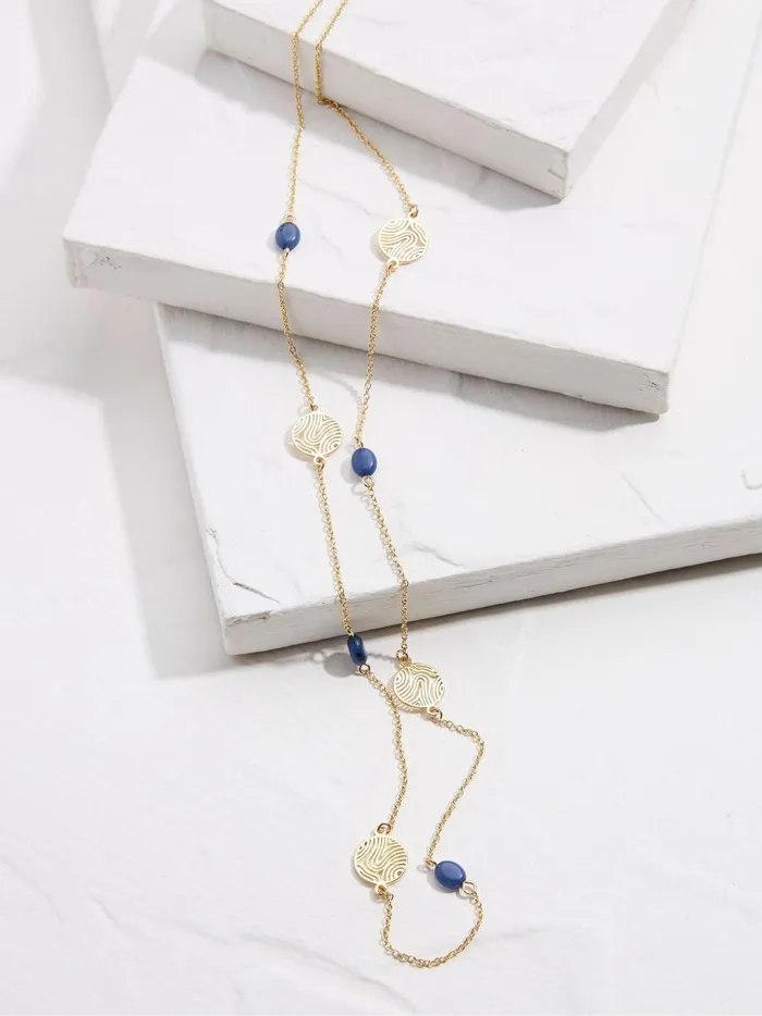 Women Jewellery Fat Face Gold Tone Stone Disc Necklace