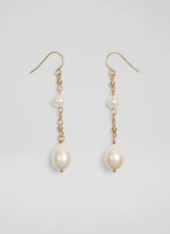 Women Jewellery LKBennett Clara Pearl And Gold Chain Drop Earrings