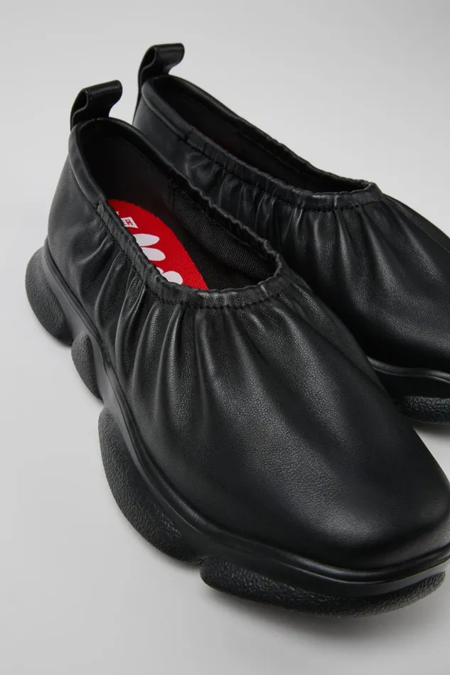 Women Karst Black Leather Shoes Camper Ballerinas