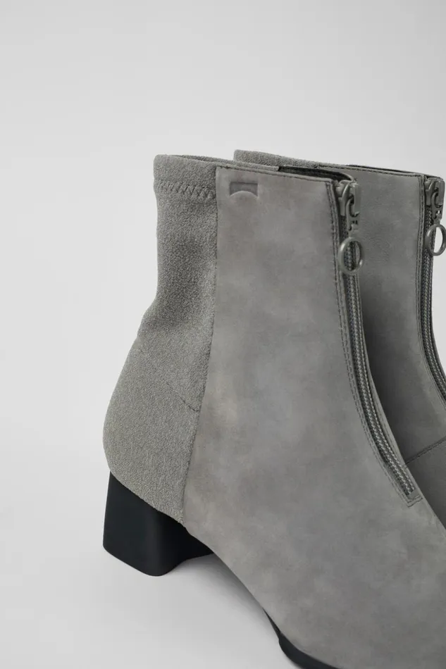 Women Katie Gray Nubuck Heeled Boots Camper Ankle Boots