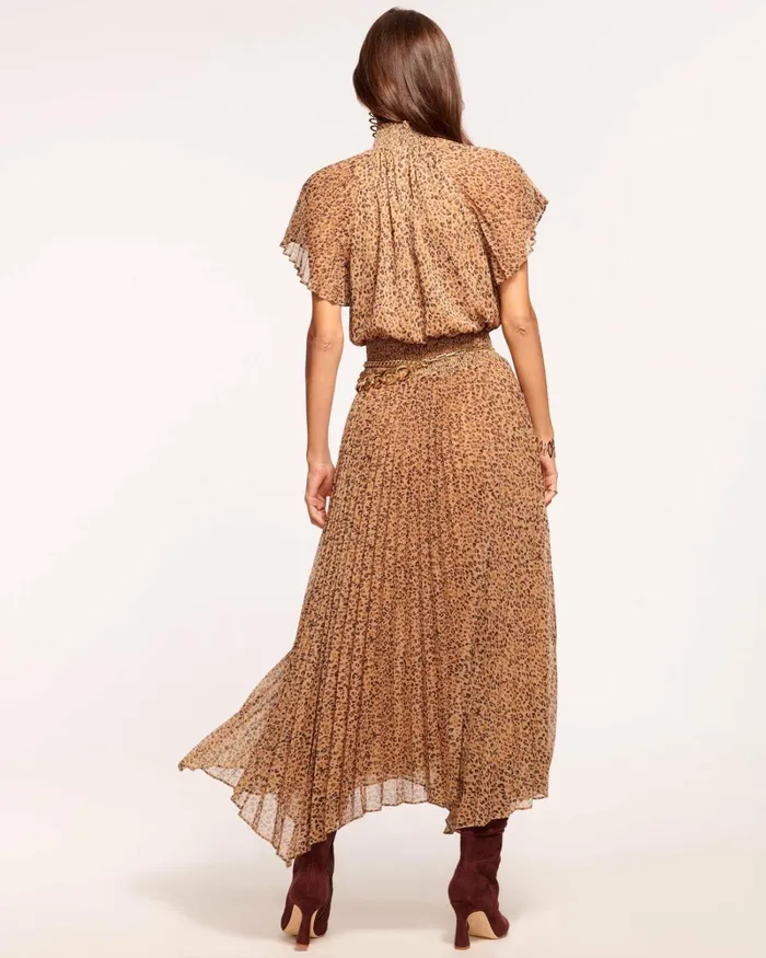 Women Kaylee Short Sleeve Pleated Midi Dress Spotted Camel Ramy Brook Dresses Women Kaylee Short Sleeve Pleated Midi Dress Spotted Camel Ramy Brook Dresses