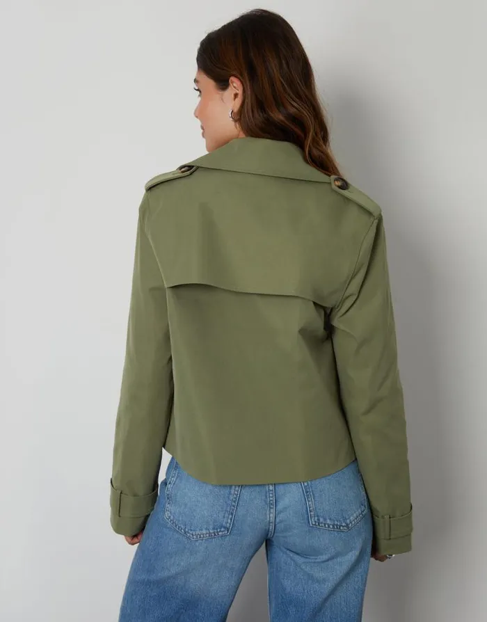 Women Khaki Double Breasted Cropped Trench Coat Threadbare Coats Women Khaki Double Breasted Cropped Trench Coat Threadbare Coats