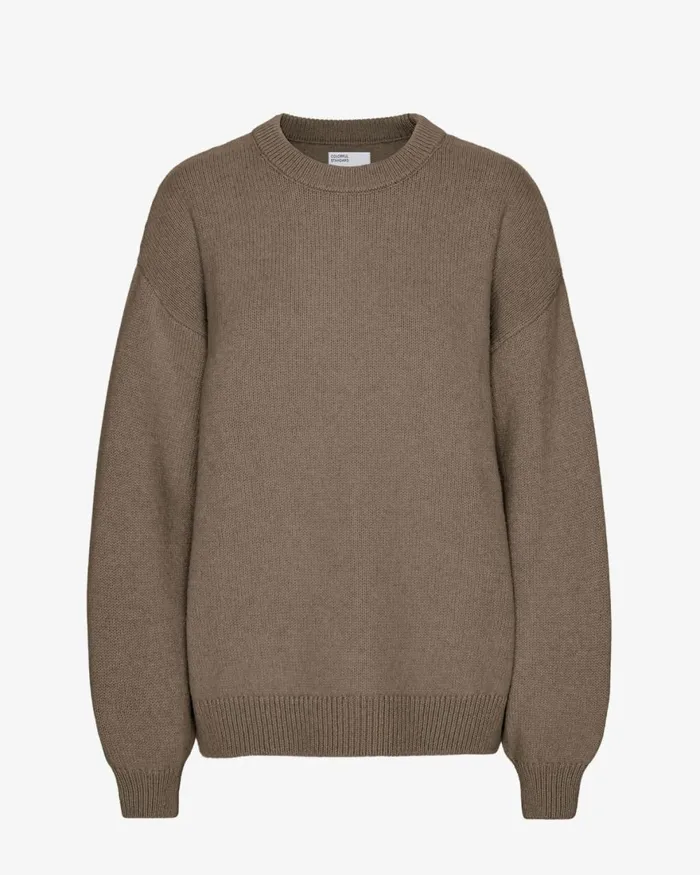 Women Knit Sweaters Colorful Standard Oversized Merino Wool Crew Warm Taupe