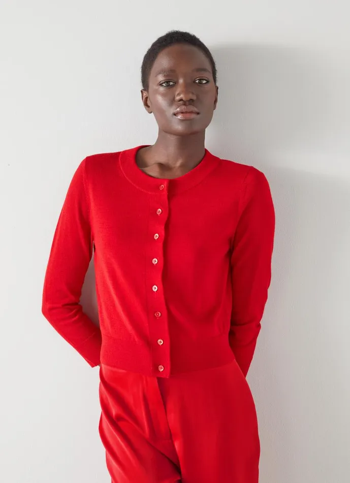 Women Knitwear LKBennett Connie Red Sustainably Sourced Merino Wool Cardigan Cherry Women Knitwear LKBennett Connie Red Sustainably Sourced Merino Wool Cardigan Cherry