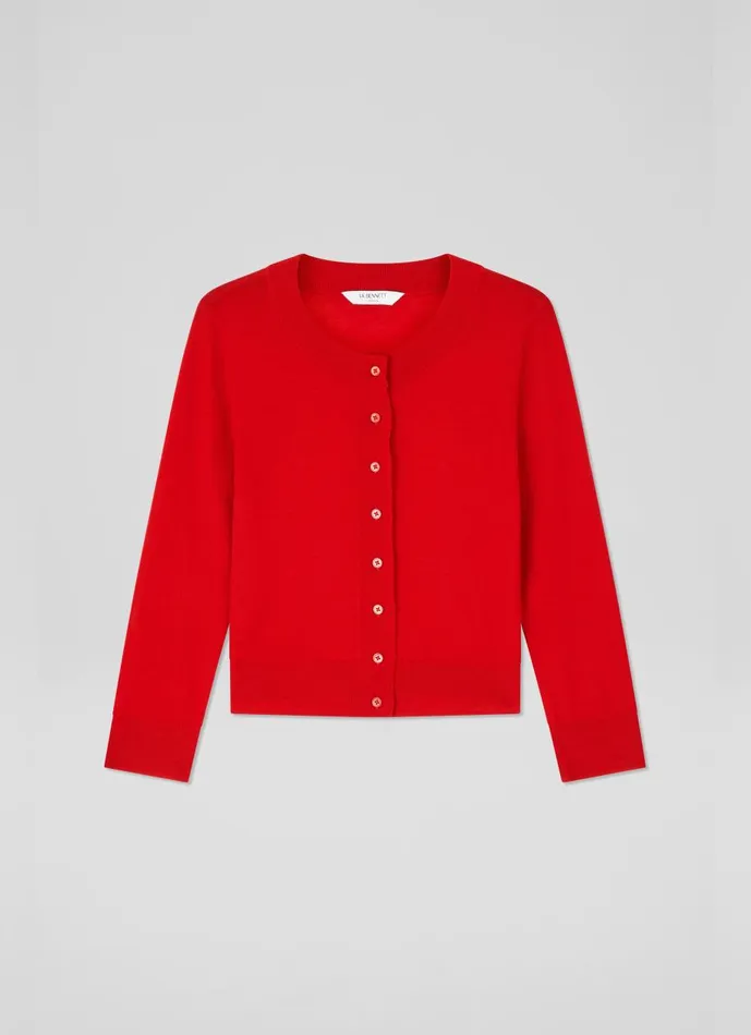 Women Knitwear LKBennett Connie Red Sustainably Sourced Merino Wool Cardigan Cherry
