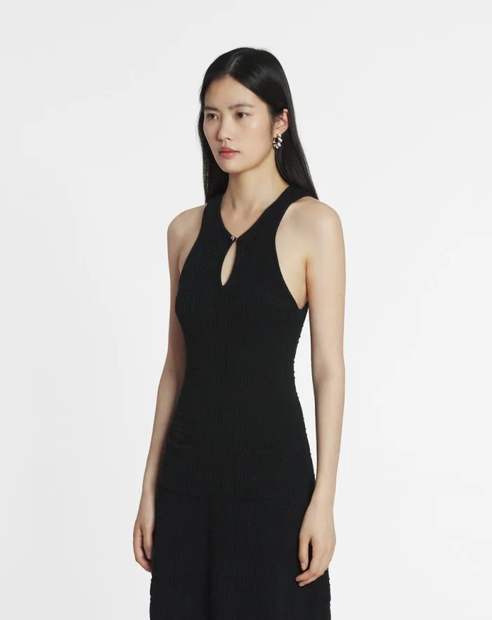 Women Lanvin Dresses Short Cotton Dress Black Women Lanvin Dresses Short Cotton Dress Black