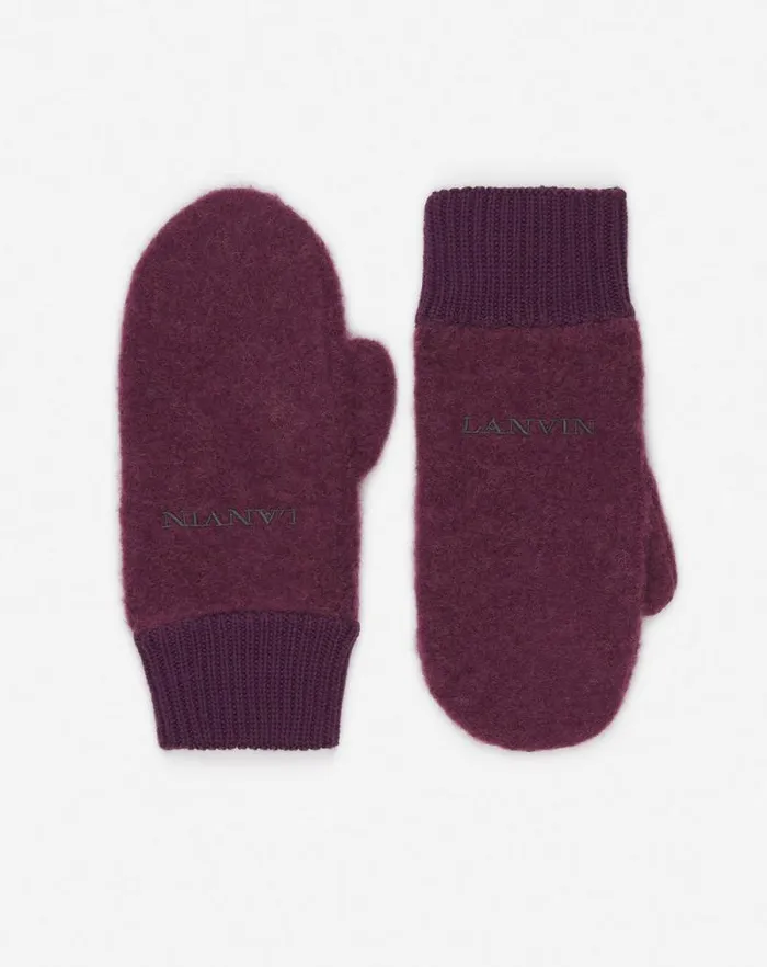 Women Lanvin Gloves Wool Mittens Burgundy