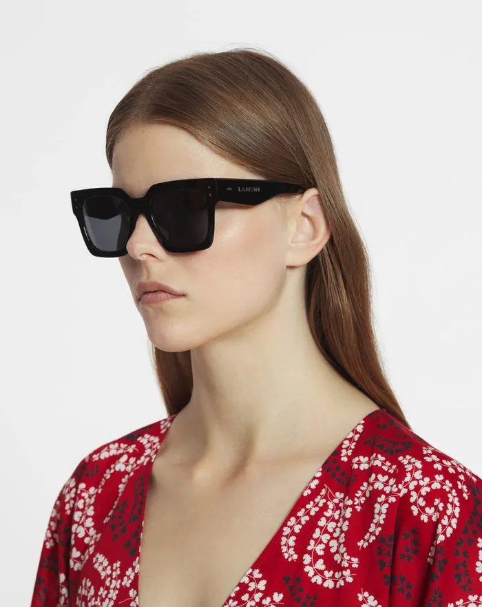 Women Lanvin Sunglasses Lunettes Maxi Rectangle Lanvin Signature Black