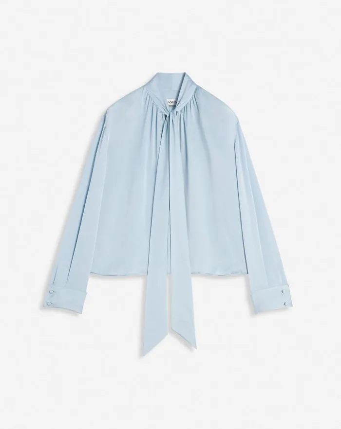 Women Lanvin Tops Ascot Collar Blouse Sky Blue