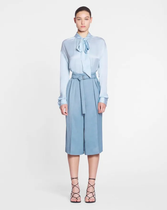 Women Lanvin Tops Ascot Collar Blouse Sky Blue Women Lanvin Tops Ascot Collar Blouse Sky Blue