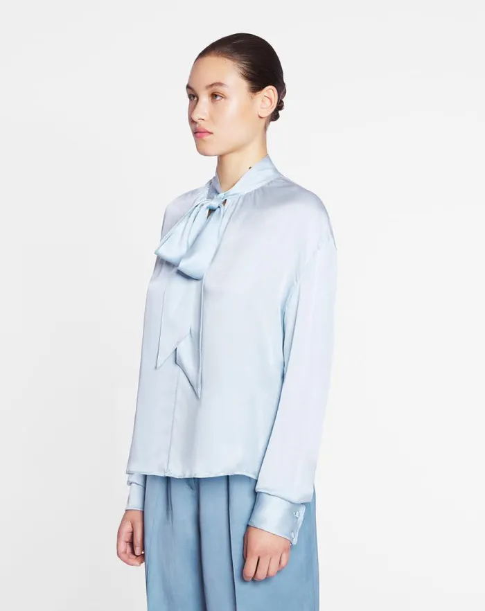 Women Lanvin Tops Ascot Collar Blouse Sky Blue Women Lanvin Tops Ascot Collar Blouse Sky Blue