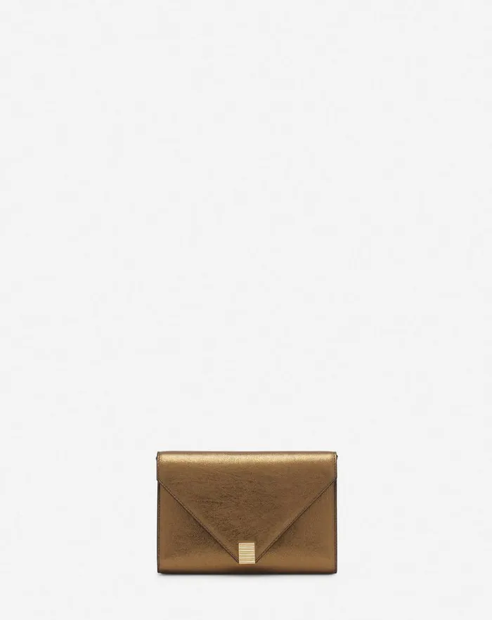 Women Lanvin Wallets and Small Leather Goods Concerto Arpge Wallet Bag In Metallic Grained Leather Bronze