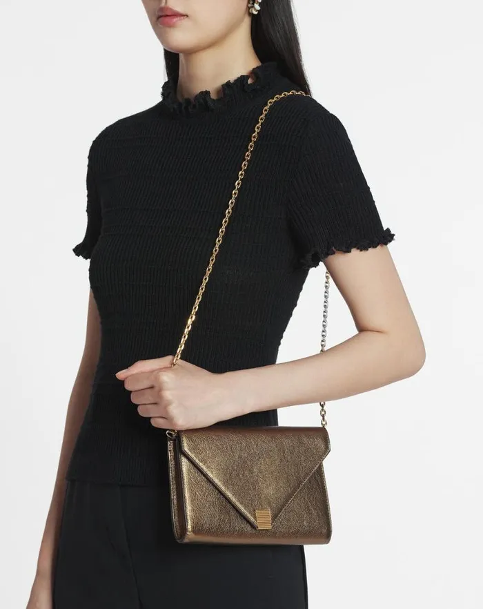 Women Lanvin Wallets and Small Leather Goods Concerto Arpge Wallet Bag In Metallic Grained Leather Bronze Women Lanvin Wallets and Small Leather Goods Concerto Arpge Wallet Bag In Metallic Grained Leather Bronze