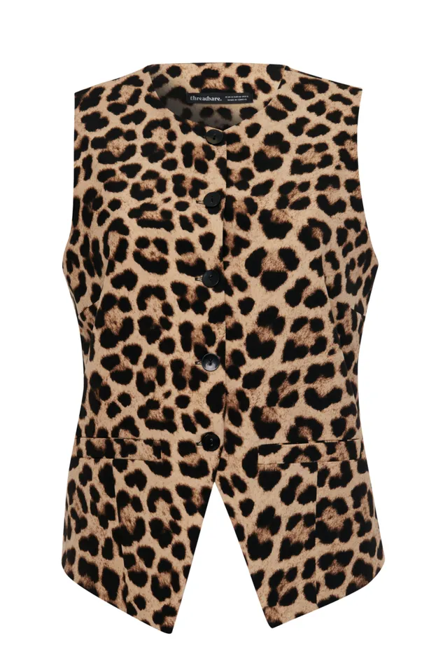Women Leopard Print Crew Neck Waistcoat Threadbare Tops Women Leopard Print Crew Neck Waistcoat Threadbare Tops