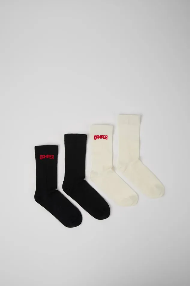 Women Long Sock Pack 2 Pairs White And Black Merino Wool Socks Camper Socks