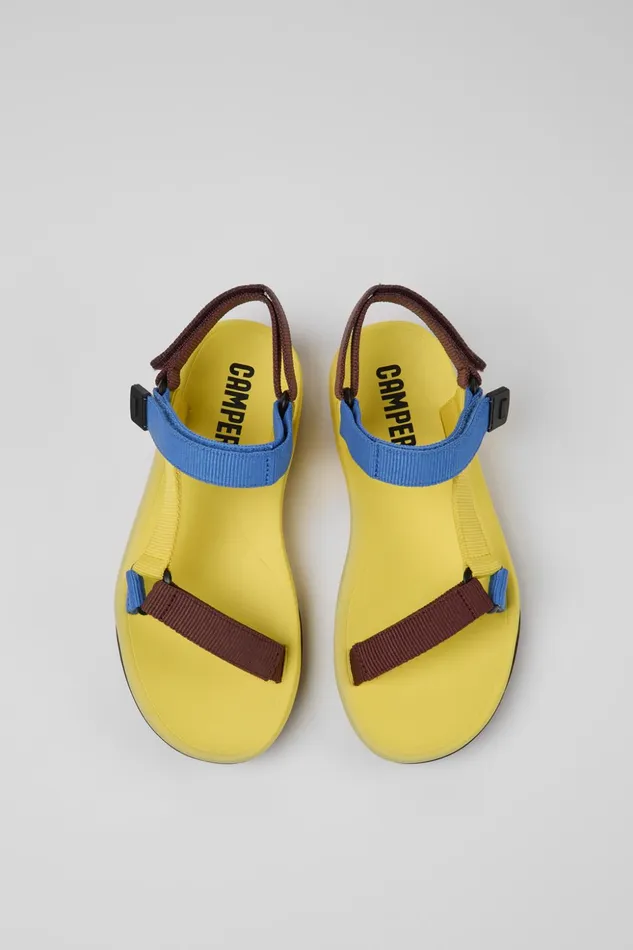 Women Match Yellow Blue And Burgundy Sandals Camper Flat Shoes Women Match Yellow Blue And Burgundy Sandals Camper Flat Shoes