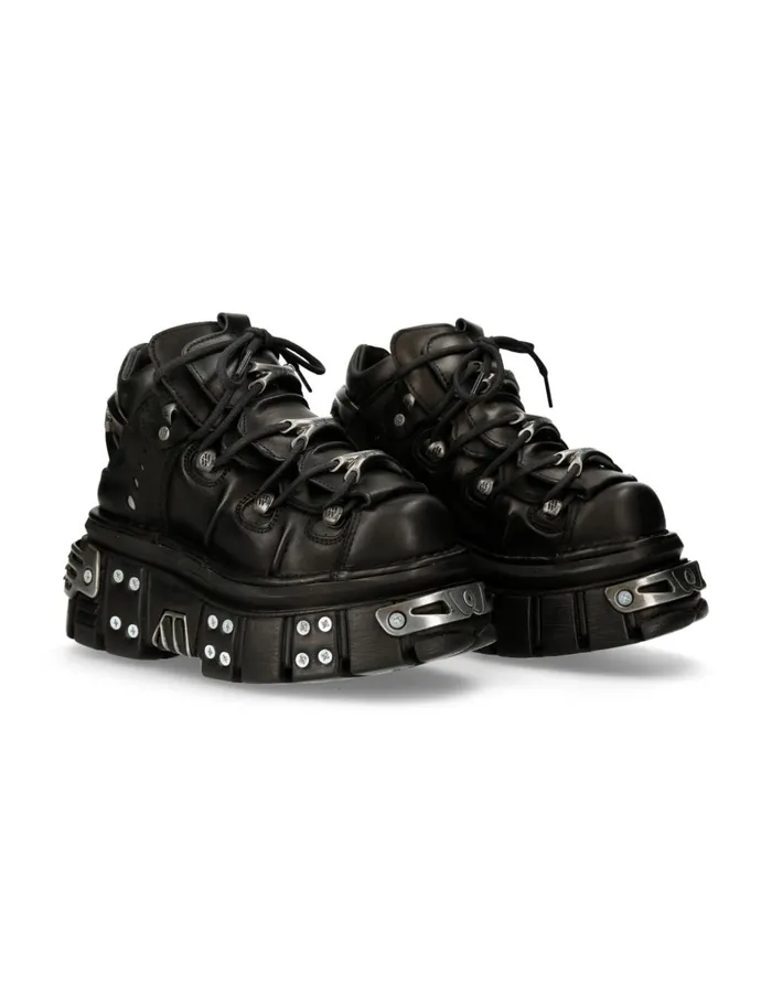 WomenMen Ankle Boot Black Tower With Laces M106S70 New Rock Booties