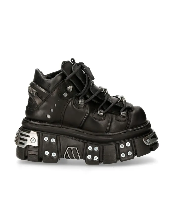 WomenMen Ankle Boot Black Tower With Laces M106S70 New Rock Booties WomenMen Ankle Boot Black Tower With Laces M106S70 New Rock Booties