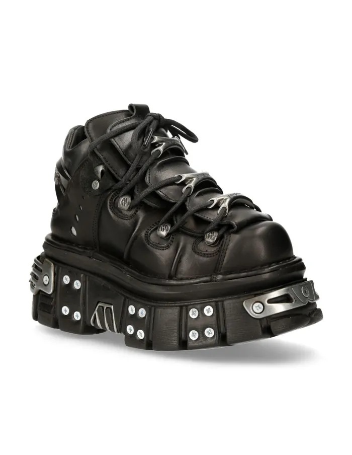 WomenMen Ankle Boot Black Tower With Laces M106S70 New Rock Booties WomenMen Ankle Boot Black Tower With Laces M106S70 New Rock Booties