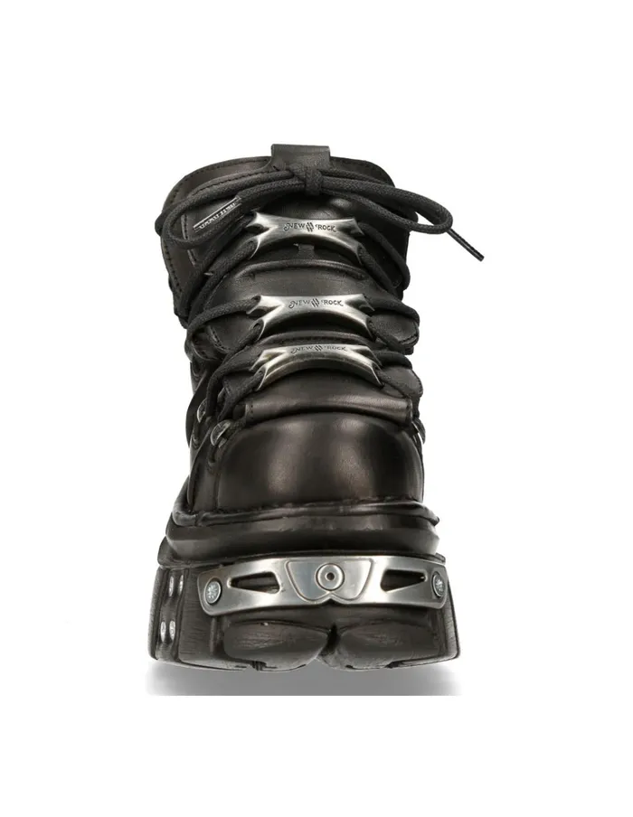 WomenMen Ankle Boot Black Tower With Laces M106S70 New Rock Booties WomenMen Ankle Boot Black Tower With Laces M106S70 New Rock Booties