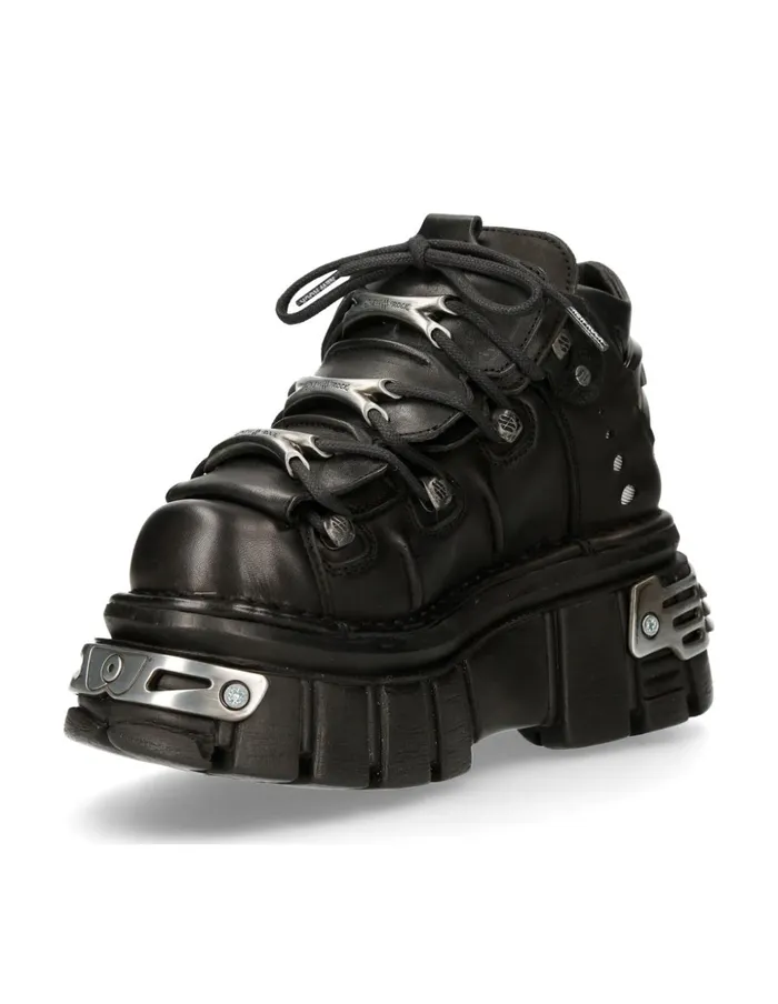 WomenMen Ankle Boot Black Tower With Laces M106S70 New Rock Booties WomenMen Ankle Boot Black Tower With Laces M106S70 New Rock Booties