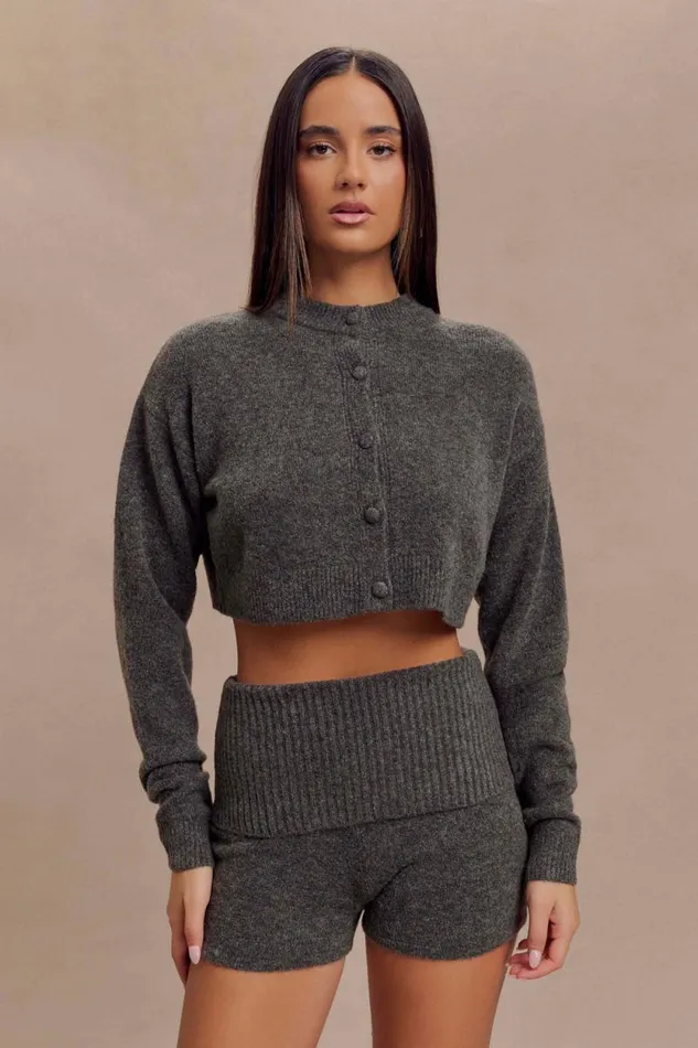 Women Meshki Bottoms Aubrey Knit Shorts 8211 Charcoal Marle