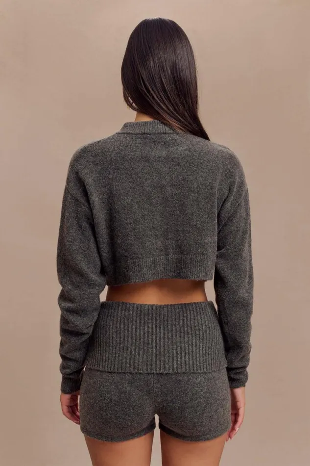 Women Meshki Bottoms Aubrey Knit Shorts 8211 Charcoal Marle