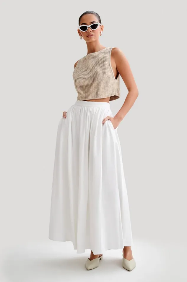 Women Meshki Bottoms Clarence Linen ALine Maxi Skirt 8211 White