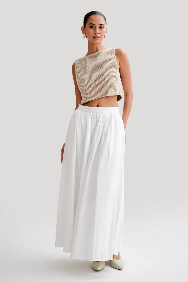 Women Meshki Bottoms Clarence Linen ALine Maxi Skirt 8211 White