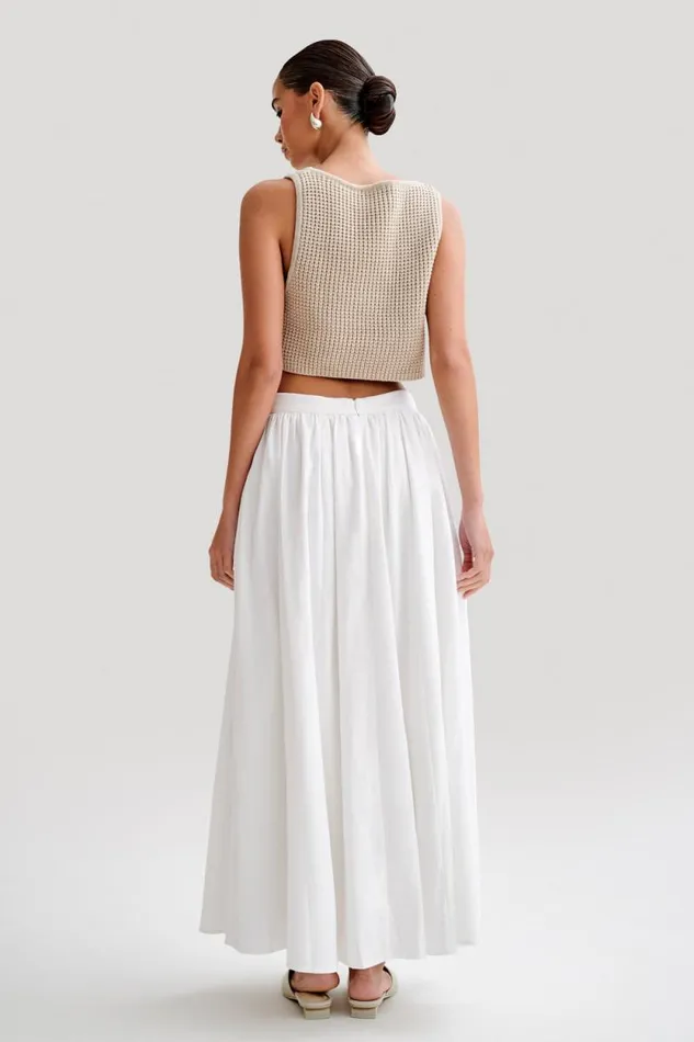 Women Meshki Bottoms Clarence Linen ALine Maxi Skirt 8211 White